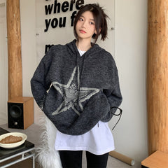 Star Jacquard Hooded Pullover Sweater