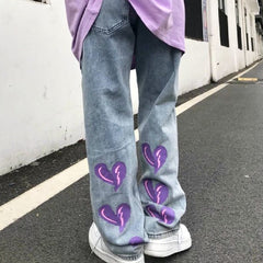 Heart Print Boyfriend Jeans
