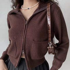 Lapel Double Zip Turtleneck Knitted Sweater