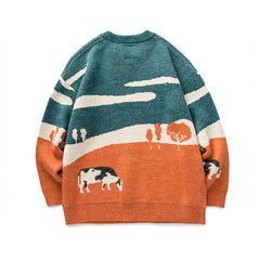 Cows Emroidery Vintage Sweater