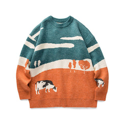 Cows Emroidery Vintage Sweater