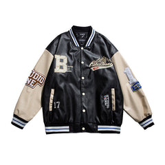 Oversized Pu Leather Varsity Jacket