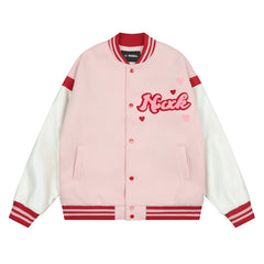 Pastel Toweling Embroidered Varsity Jacket