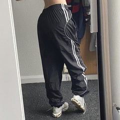 Piping Detail Parachute Straight Leg Pants