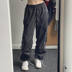 Piping Detail Parachute Straight Leg Pants