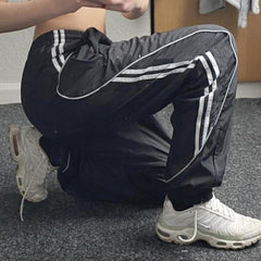 Piping Detail Parachute Straight Leg Pants