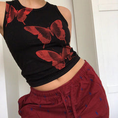 Butterfly Print Crop Tank Top