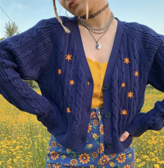 Retro Embroidery Flowers Cardigan