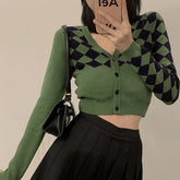 Vintage Crop Argyle Cardigan