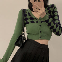 Vintage Crop Argyle Cardigan