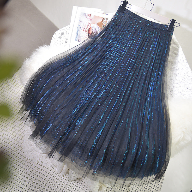 Japanese Sequin Mesh Pleated Skirt