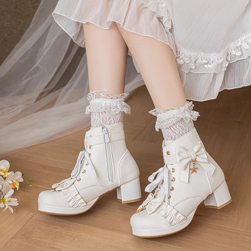 Star Bow Thick Heel Boots