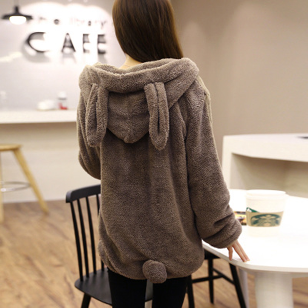 Cute Cartoon Hooded Plush Coat