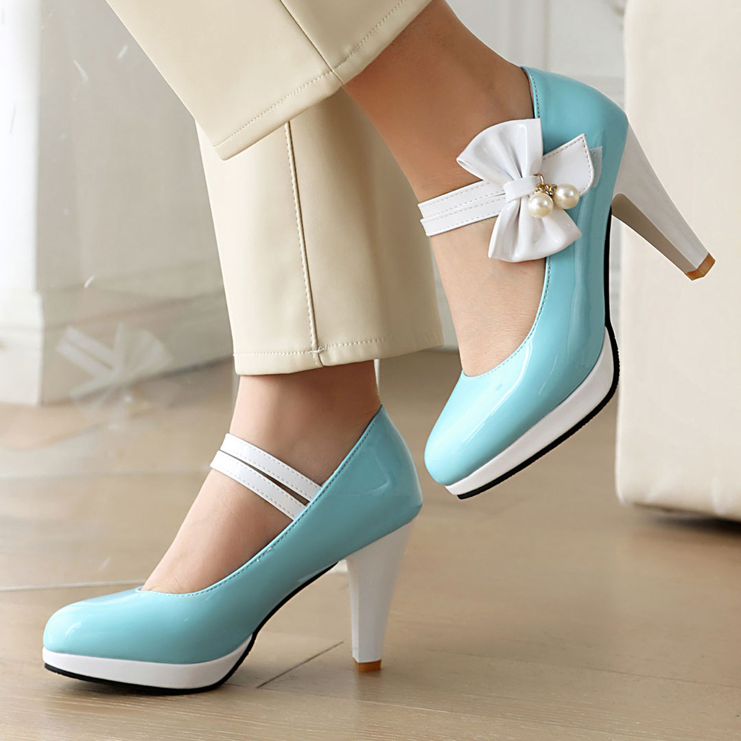 Colorblock Bow Heels Shoes