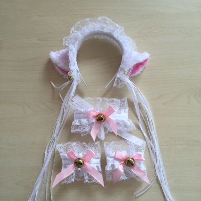 Cute kawaii  lace cat ear hair band three-piece