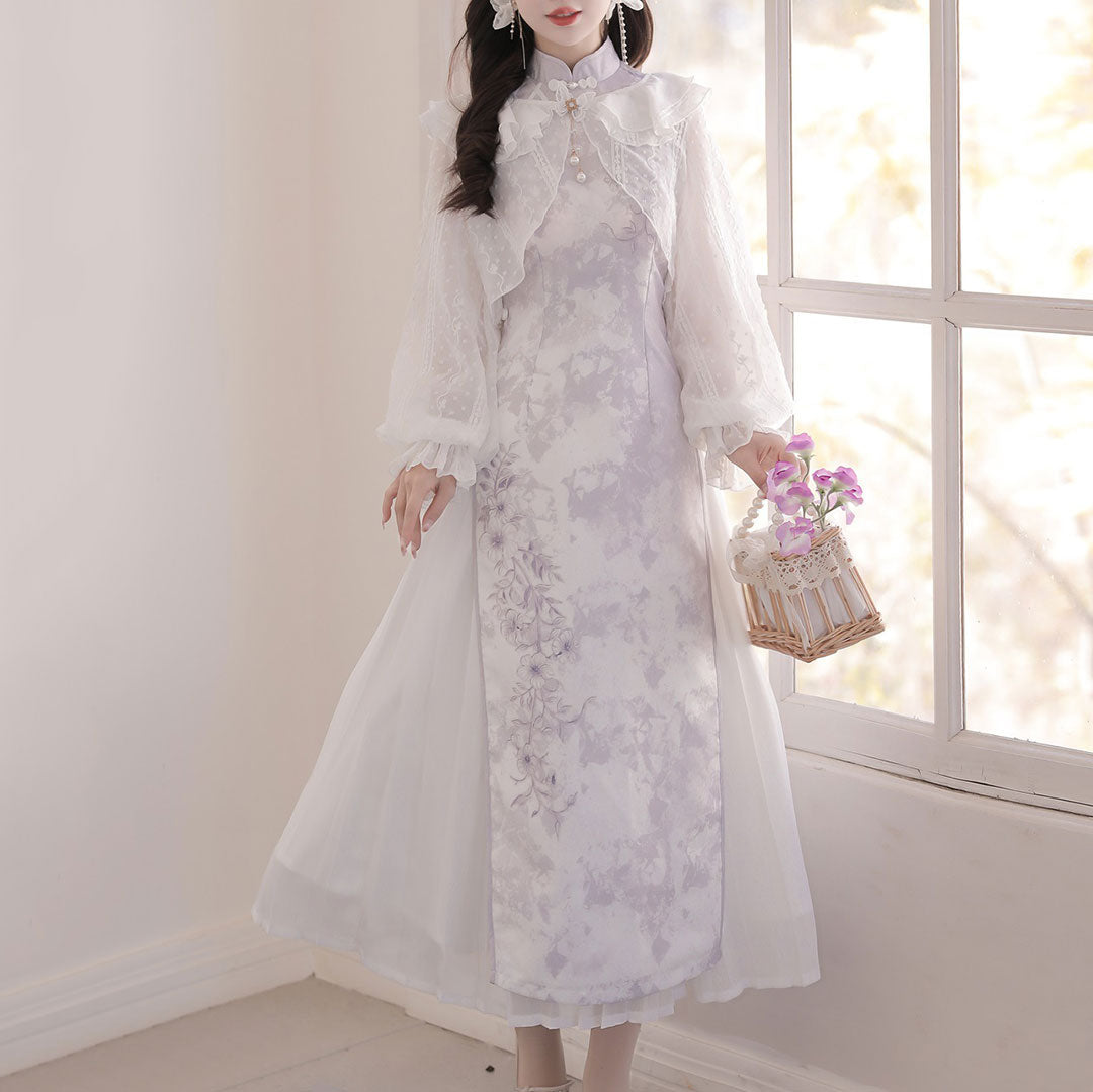 Cheongsam Flower Hanfu Dress Set