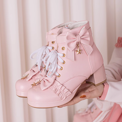 Star Bow Thick Heel Boots