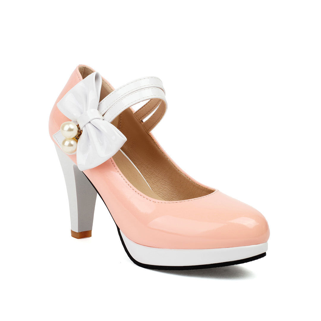 Colorblock Bow Heels Shoes