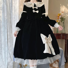 Black Velvet Dress With Bow