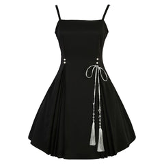 Fringed Butterfly Flower Black Dress