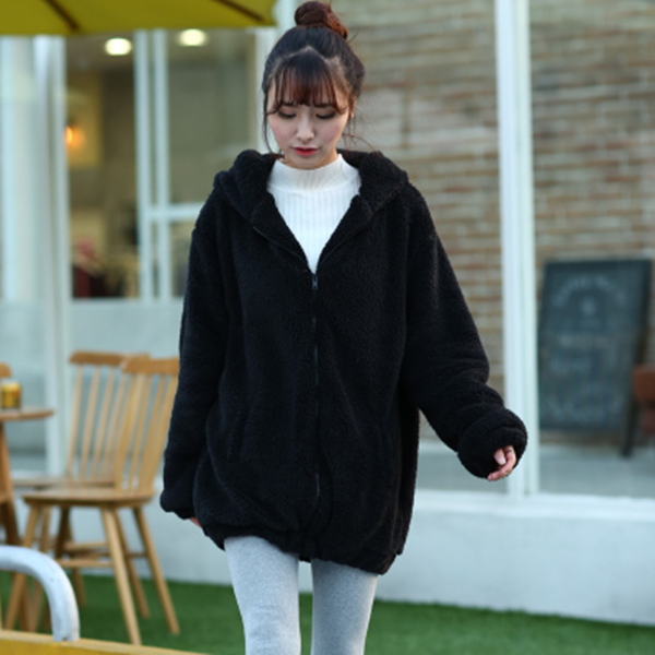 Cute Cartoon Hooded Plush Coat