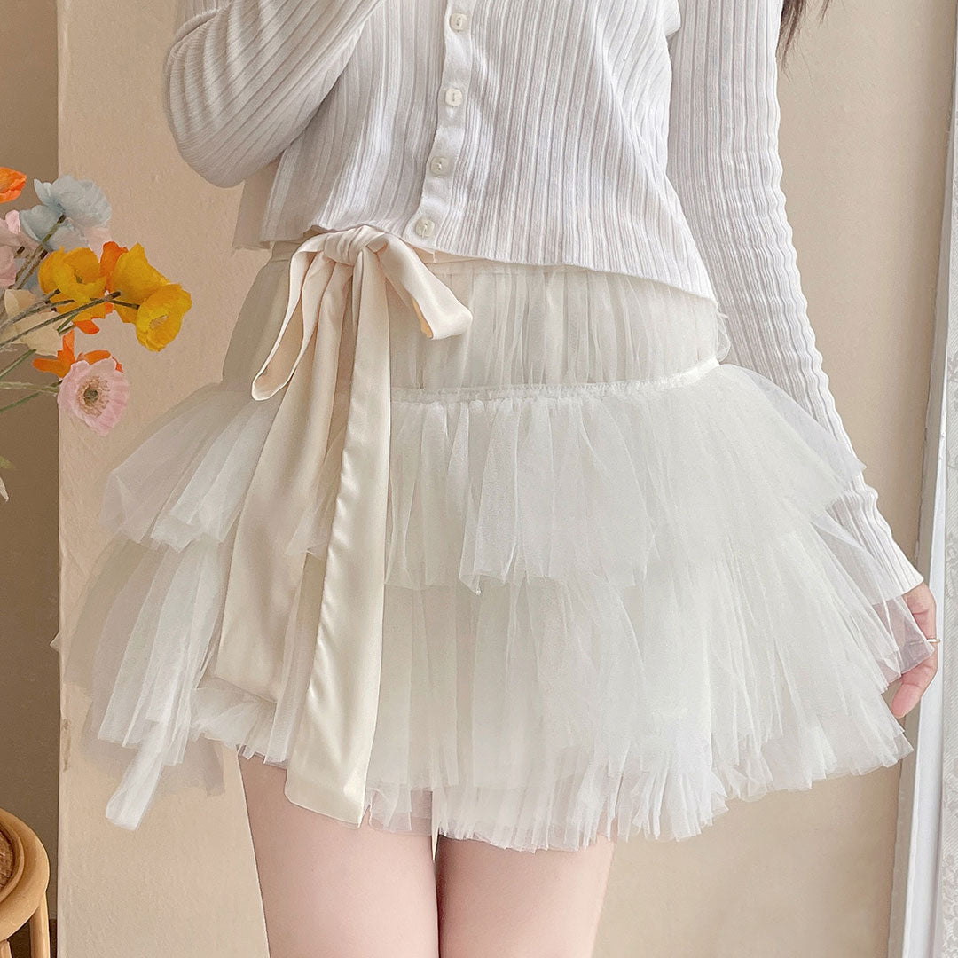 Lace Bow Gauze Skirt