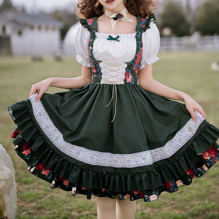 Floral Bow Green Dress