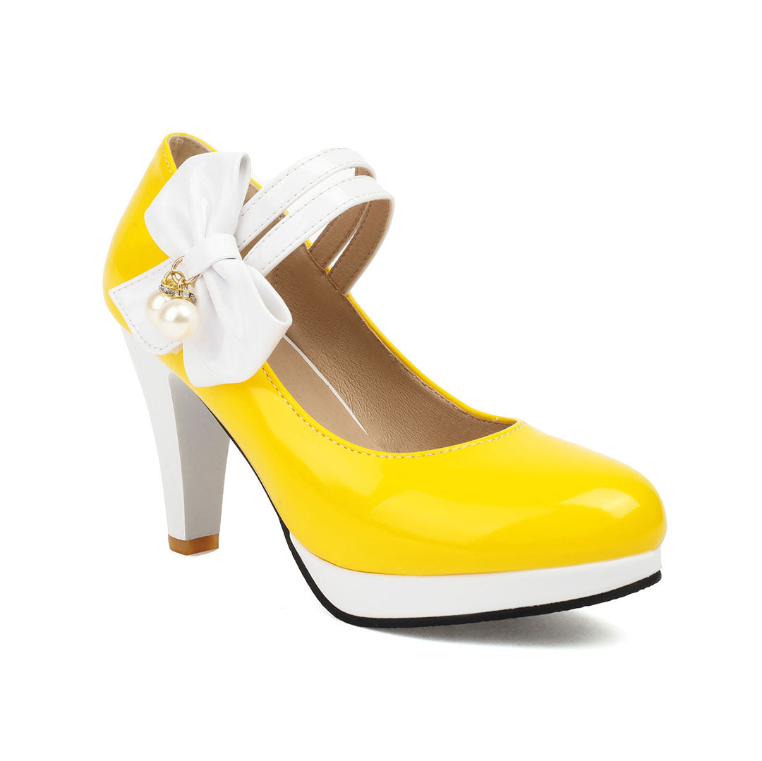 Colorblock Bow Heels Shoes