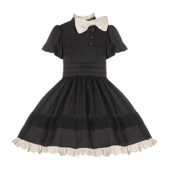 Black Short-sleeved Bow Dress