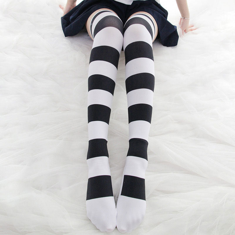 Lolita Over Knee Socks Strip Kawaii Cat Paw JK Stockings