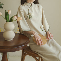 Apricot Flower Cheongsam Dress