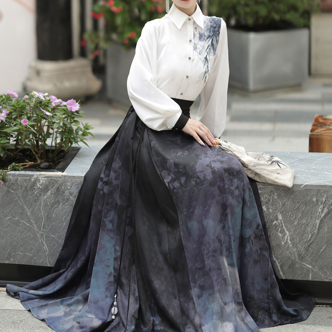 Bamboo Leaf Blouse Hanfu Skirt Set