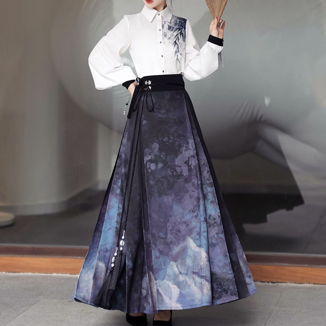 Bamboo Leaf Blouse Hanfu Skirt Set