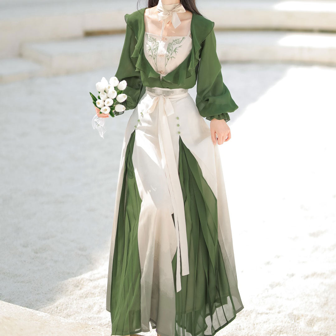 Bamboo Leaf Flower Hanfu Dress Set