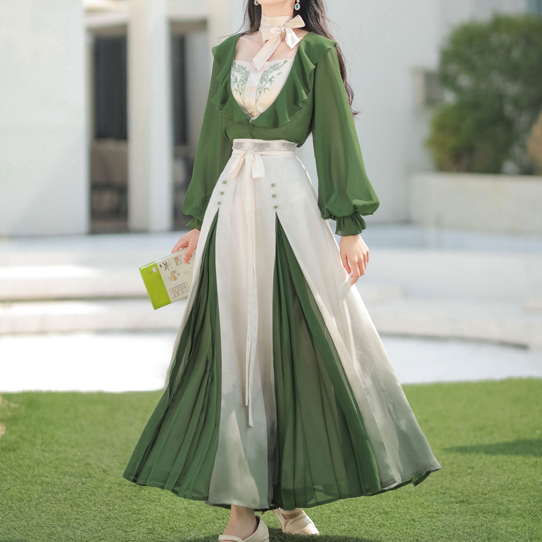 Bamboo Leaf Flower Hanfu Dress Set