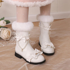 Beaded Bow Flat Boots