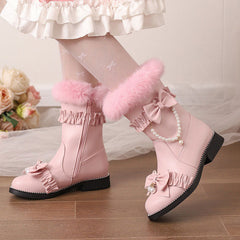 Beaded Bow Flat Boots