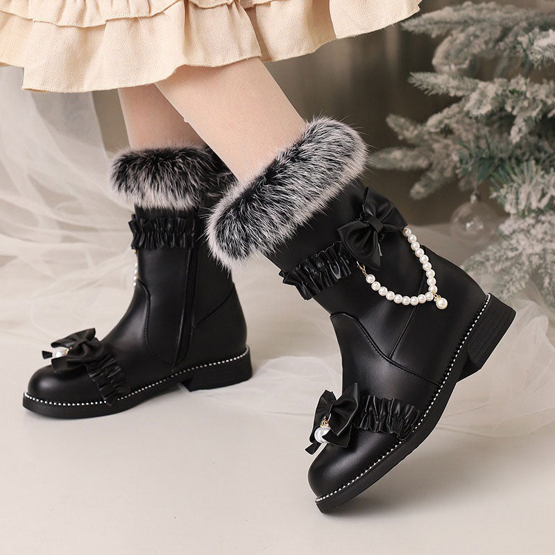 Beaded Bow Flat Boots