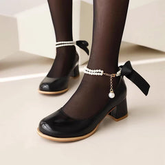 Beaded Bow Heels Shoes