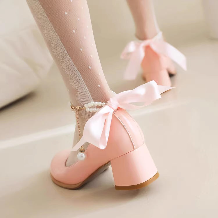 Beaded Bow Heels Shoes