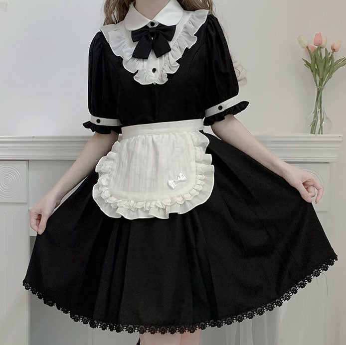 Black Bow Flower Maid Dress