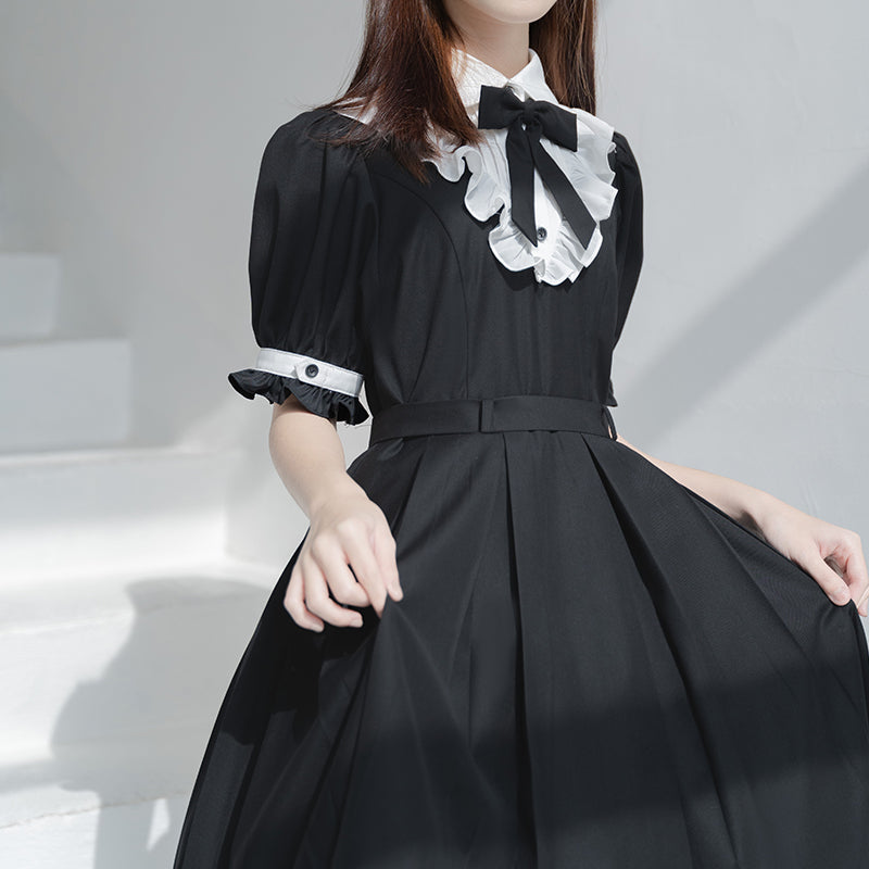 Black Bow Flower Maid Dress