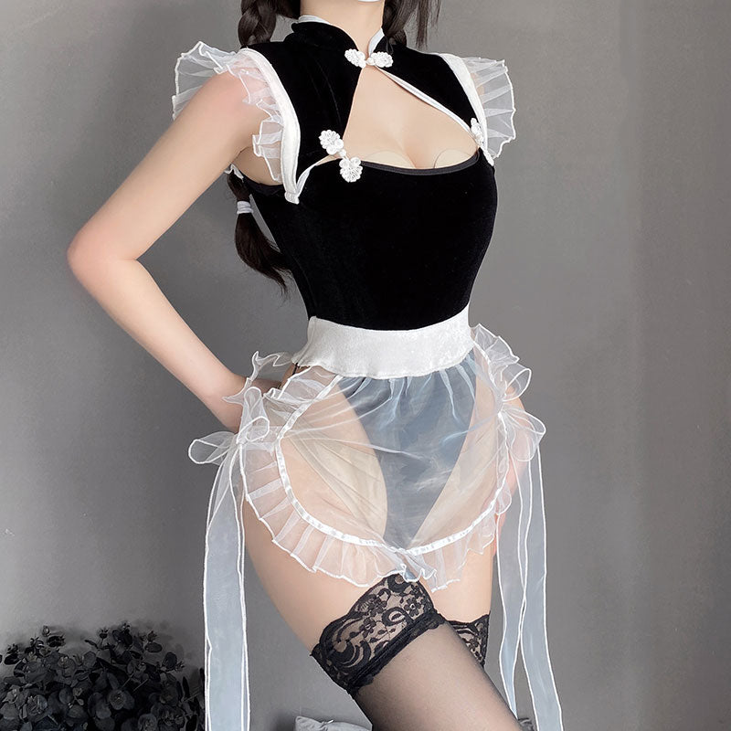 Black Cheongsam Lingerie Set