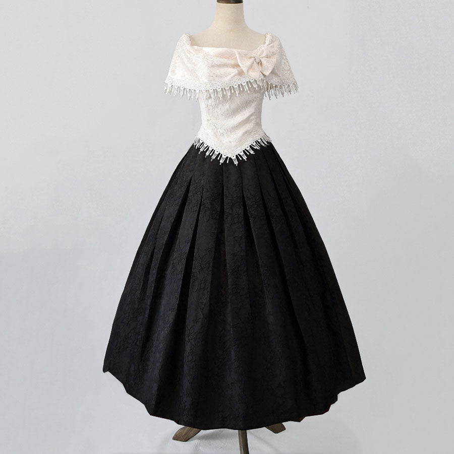 Black Floral Pleated Skirt