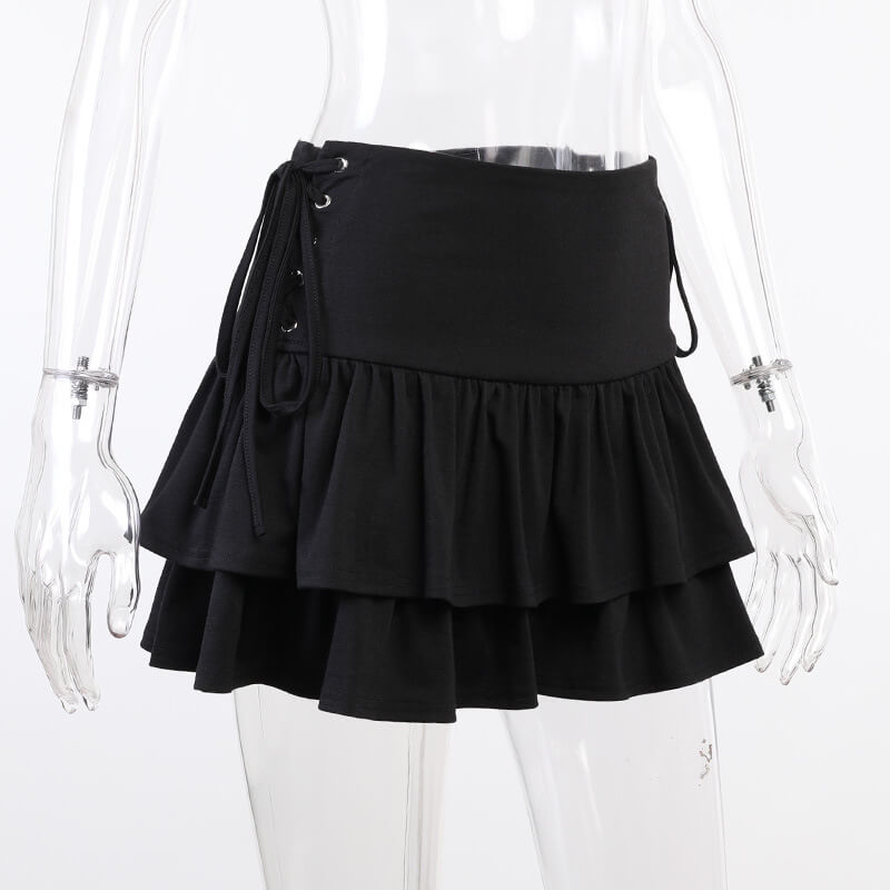 Black Lace-up Skirt