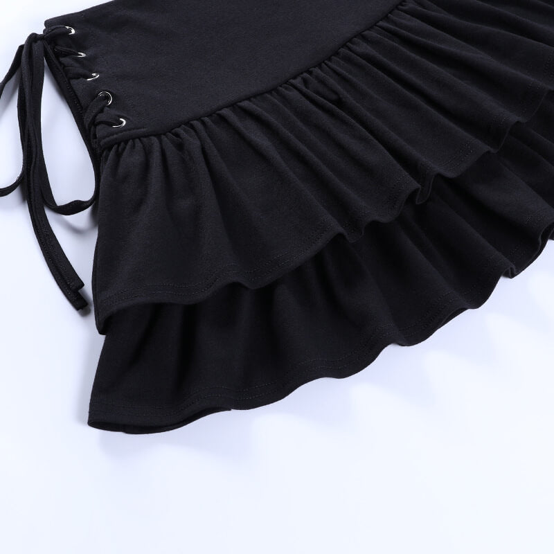 Black Lace-up Skirt