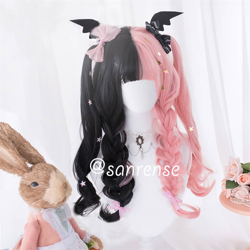 Black Mixed Pink Ombre Cosplay Wigs