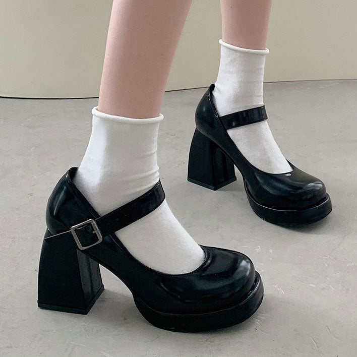 Black Pu Heels Shoes