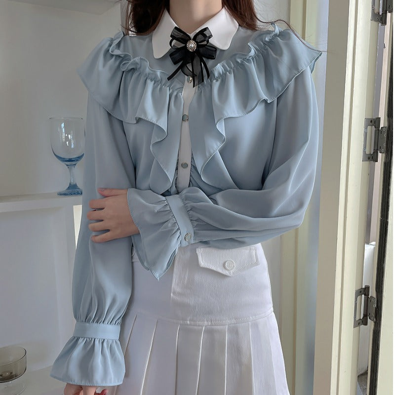 Blue Bow Ruffle Shirt