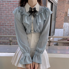 Blue Bow Ruffle Shirt